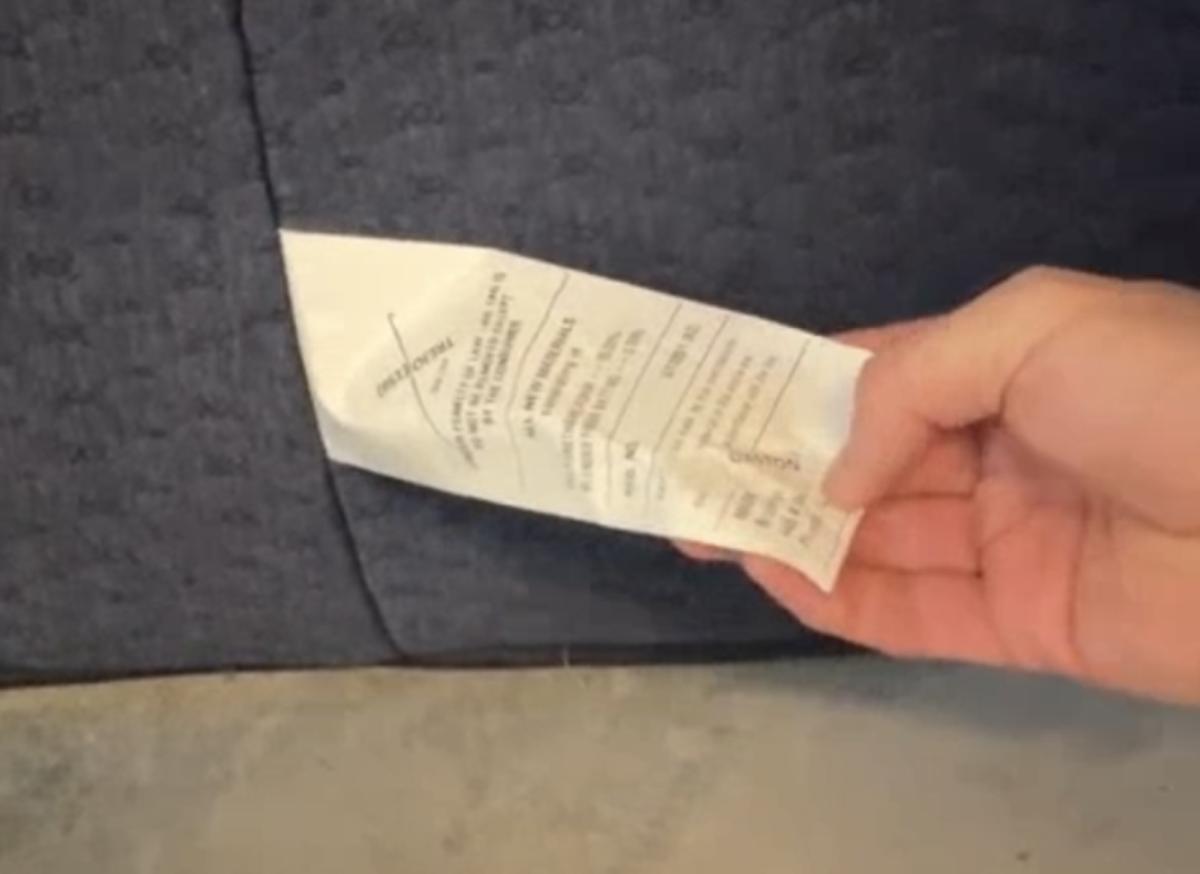 Law tag showing manufacture date
